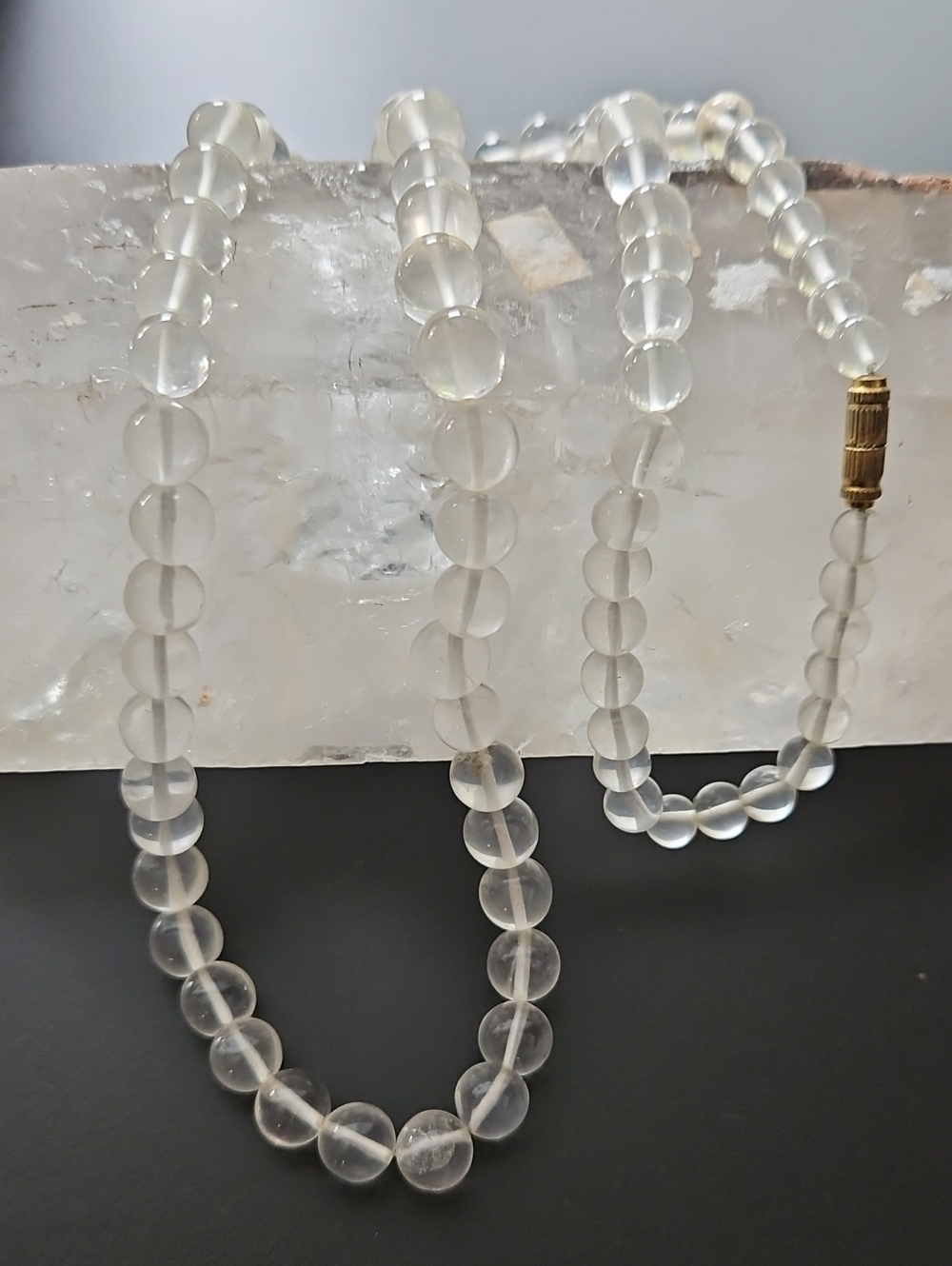 Vintage Handmade Genuine Clear Quartz Bead Necklace 24"